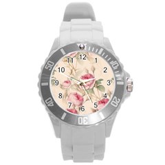 Roses Plants Vintage Retro Flowers Pattern Round Plastic Sport Watch (l) by Wegoenart