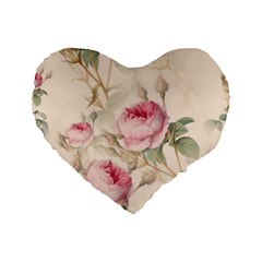 Roses Plants Vintage Retro Flowers Pattern Standard 16  Premium Heart Shape Cushions by Wegoenart