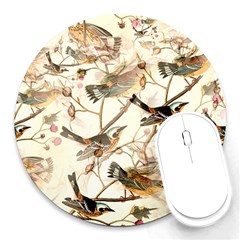 Birds Perched Birds Pattern Design Seamless Round Mousepad by Wegoenart