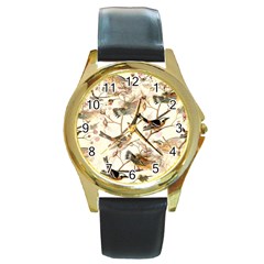 Birds Perched Birds Pattern Design Seamless Round Gold Metal Watch by Wegoenart