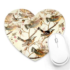 Birds Perched Birds Pattern Design Seamless Heart Mousepad by Wegoenart