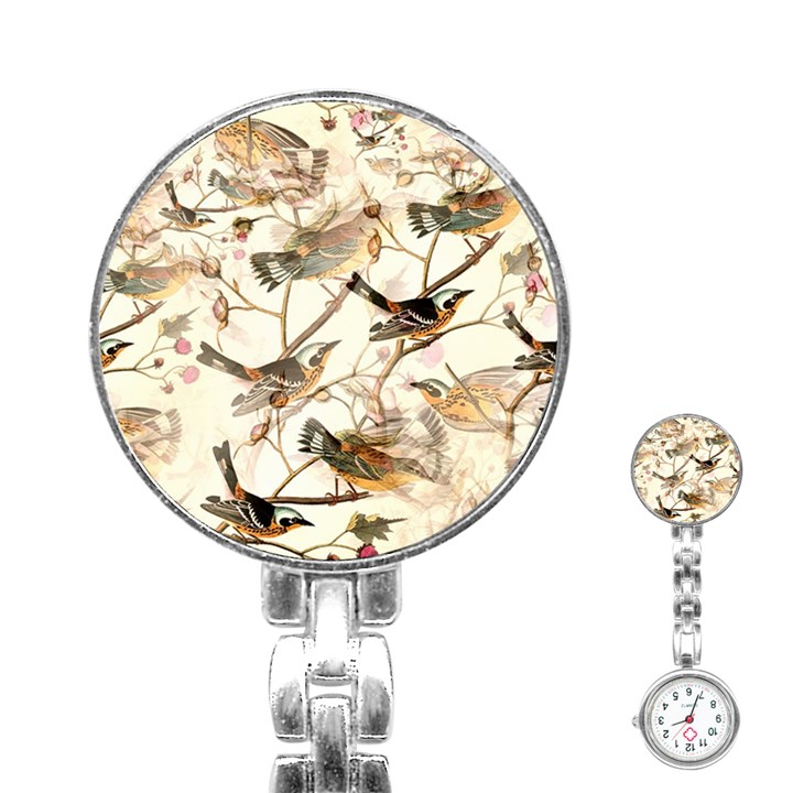 Birds Perched Birds Pattern Design Seamless Stainless Steel Nurses Watch