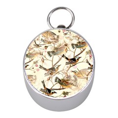 Birds Perched Birds Pattern Design Seamless Mini Silver Compasses by Wegoenart