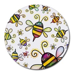 Bee Doodle Cartoon Round Mousepad by Wegoenart