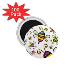 Bee Doodle Cartoon 1 75  Magnets (100 Pack)  by Wegoenart