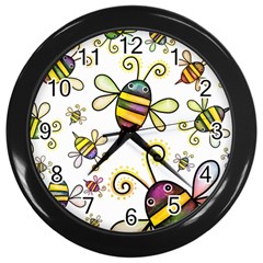 Bee Doodle Cartoon Wall Clock (black) by Wegoenart