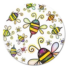 Bee Doodle Cartoon Magnet 5  (round) by Wegoenart