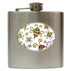 Bee Doodle Cartoon Hip Flask (6 Oz) by Wegoenart