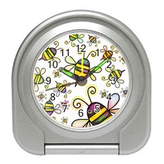 Bee Doodle Cartoon Travel Alarm Clock by Wegoenart