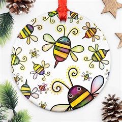 Bee Doodle Cartoon Round Ornament (two Sides)