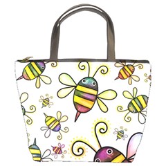 Bee Doodle Cartoon Bucket Bag by Wegoenart