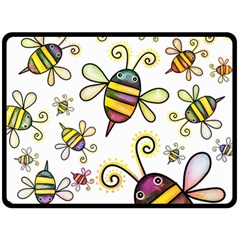 Bee Doodle Cartoon Fleece Blanket (large)  by Wegoenart