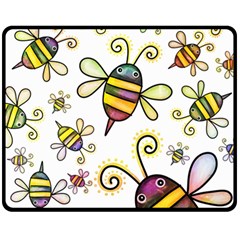 Bee Doodle Cartoon Fleece Blanket (medium)  by Wegoenart