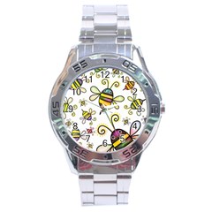 Bee Doodle Cartoon Stainless Steel Analogue Watch by Wegoenart