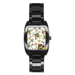 Bee Doodle Cartoon Stainless Steel Barrel Watch by Wegoenart