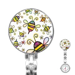 Bee Doodle Cartoon Stainless Steel Nurses Watch by Wegoenart