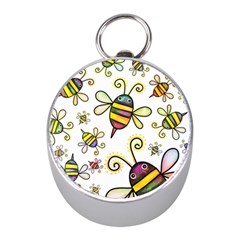 Bee Doodle Cartoon Mini Silver Compasses by Wegoenart