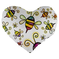 Bee Doodle Cartoon Large 19  Premium Flano Heart Shape Cushions