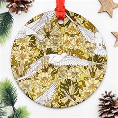 Dove Flowers Pattern Birds Flying Wings Animals Ornament (round) by Wegoenart