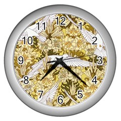 Dove Flowers Pattern Birds Flying Wings Animals Wall Clock (silver) by Wegoenart