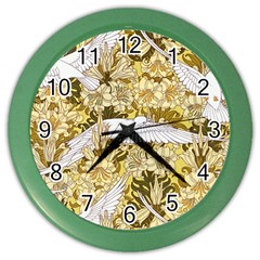 Dove Flowers Pattern Birds Flying Wings Animals Color Wall Clock by Wegoenart