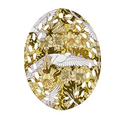 Dove Flowers Pattern Birds Flying Wings Animals Ornament (oval Filigree)