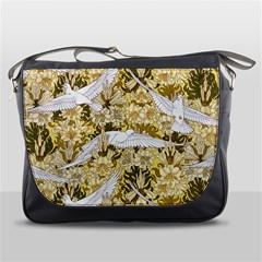 Dove Flowers Pattern Birds Flying Wings Animals Messenger Bag by Wegoenart