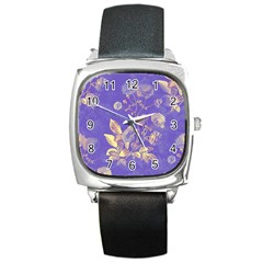 Flowers Petals Bouquet Stem Floral Pattern Square Metal Watch