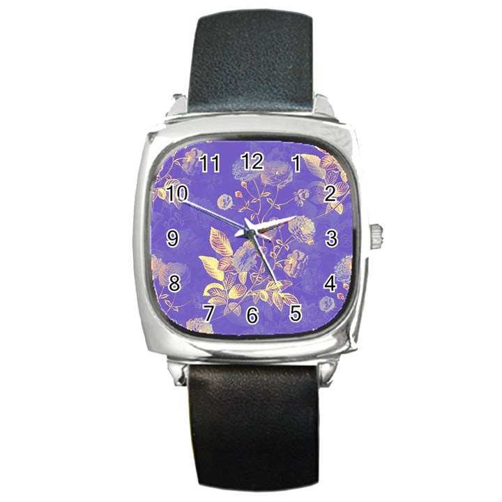 Flowers Petals Bouquet Stem Floral Pattern Square Metal Watch