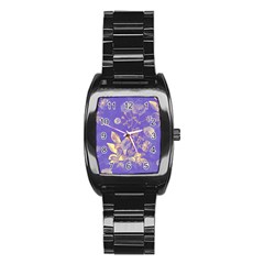 Flowers Petals Bouquet Stem Floral Pattern Stainless Steel Barrel Watch