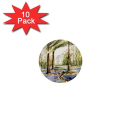 Trees Park Watercolor Lavender Flowers Foliage 1  Mini Buttons (10 Pack)  by Wegoenart