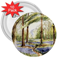 Trees Park Watercolor Lavender Flowers Foliage 3  Buttons (10 Pack)  by Wegoenart