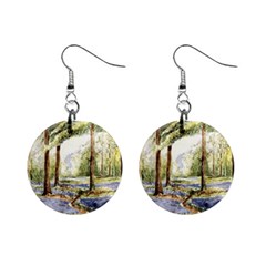 Trees Park Watercolor Lavender Flowers Foliage Mini Button Earrings by Wegoenart