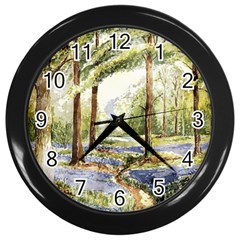 Trees Park Watercolor Lavender Flowers Foliage Wall Clock (black) by Wegoenart