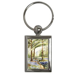 Trees Park Watercolor Lavender Flowers Foliage Key Chain (rectangle) by Wegoenart