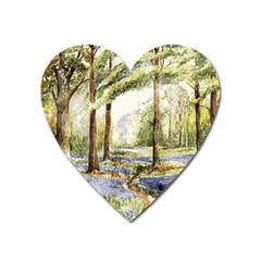 Trees Park Watercolor Lavender Flowers Foliage Heart Magnet by Wegoenart