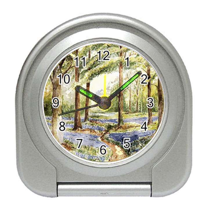 Trees Park Watercolor Lavender Flowers Foliage Travel Alarm Clock