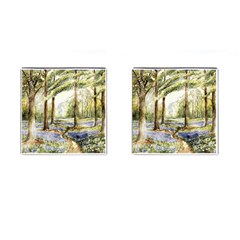 Trees Park Watercolor Lavender Flowers Foliage Cufflinks (square) by Wegoenart