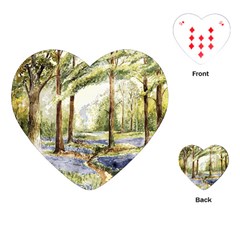 Trees Park Watercolor Lavender Flowers Foliage Playing Cards Single Design (heart)