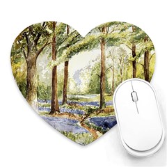 Trees Park Watercolor Lavender Flowers Foliage Heart Mousepad by Wegoenart