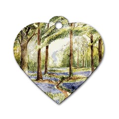 Trees Park Watercolor Lavender Flowers Foliage Dog Tag Heart (one Side) by Wegoenart