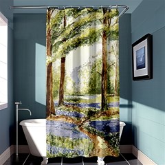 Trees Park Watercolor Lavender Flowers Foliage Shower Curtain 36  X 72  (stall)  by Wegoenart