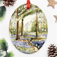 Trees Park Watercolor Lavender Flowers Foliage Ornament (oval Filigree)