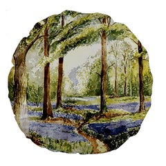 Trees Park Watercolor Lavender Flowers Foliage Large 18  Premium Round Cushions by Wegoenart