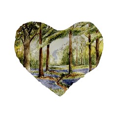 Trees Park Watercolor Lavender Flowers Foliage Standard 16  Premium Heart Shape Cushions by Wegoenart