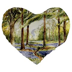 Trees Park Watercolor Lavender Flowers Foliage Large 19  Premium Heart Shape Cushions by Wegoenart