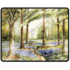 Trees Park Watercolor Lavender Flowers Foliage Double Sided Fleece Blanket (medium)  by Wegoenart