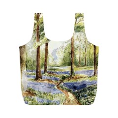 Trees Park Watercolor Lavender Flowers Foliage Full Print Recycle Bag (m) by Wegoenart