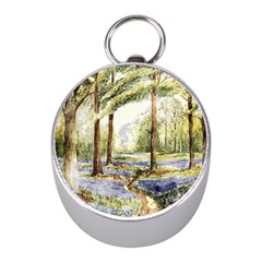 Trees Park Watercolor Lavender Flowers Foliage Mini Silver Compasses by Wegoenart