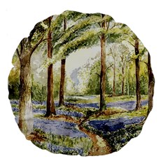 Trees Park Watercolor Lavender Flowers Foliage Large 18  Premium Flano Round Cushions by Wegoenart